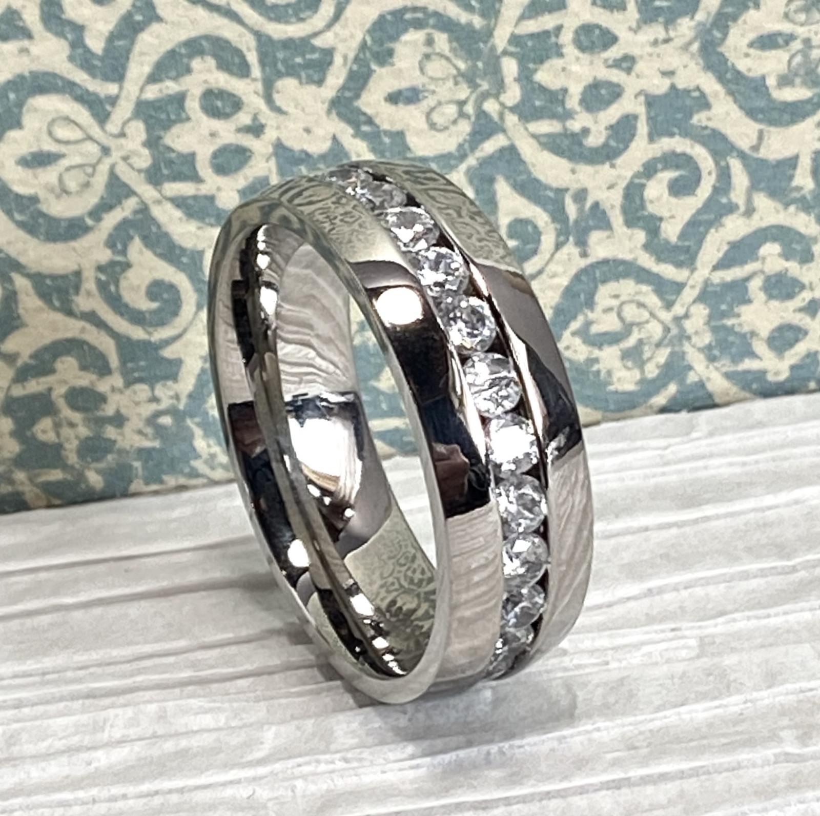 Stainless Steel Eternity Ring Clear Gem Size 5,6,7,8,9,10,11,12,13 (f68)