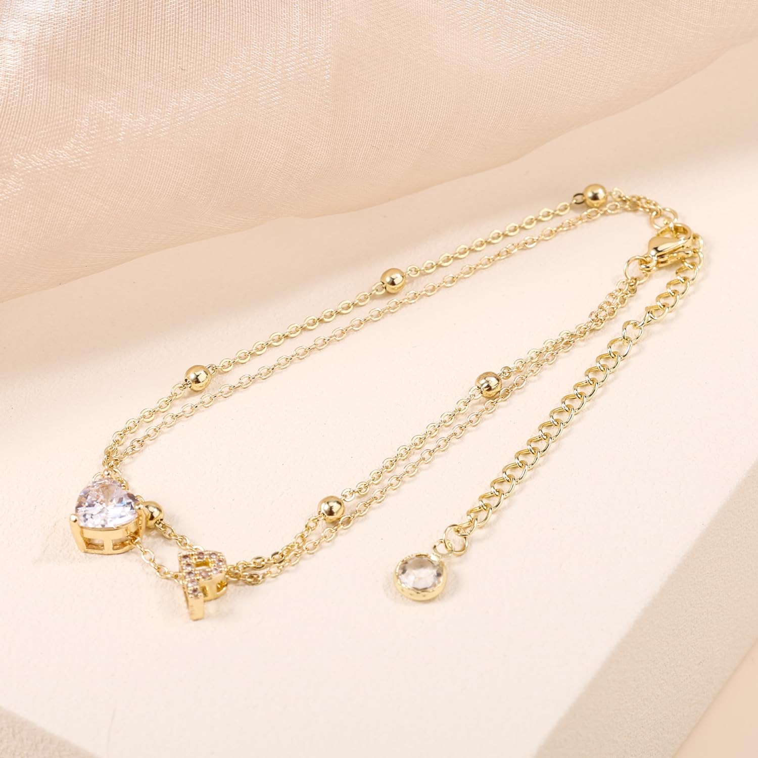 Gold Initial Anklet for Women, Adjustable Letter A-Z, Heart Shaped, 20cm