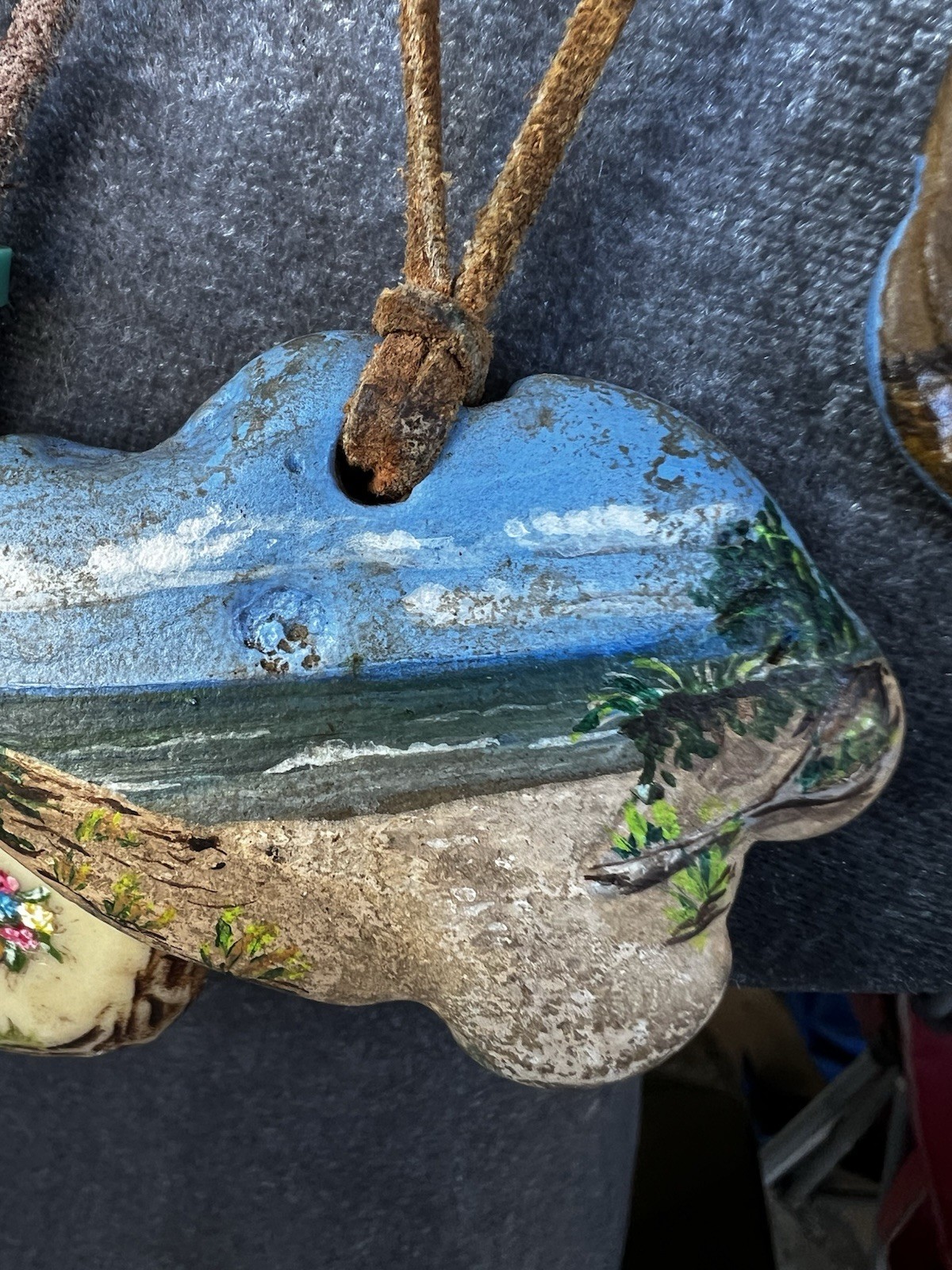 Lot of 5 Hand painted Piece Of Rock Necklaces W Leather Cord