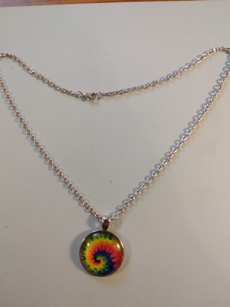 Colorful Rainbow Swirl pendant on 19 1/4 inch Silver Necklace 249211