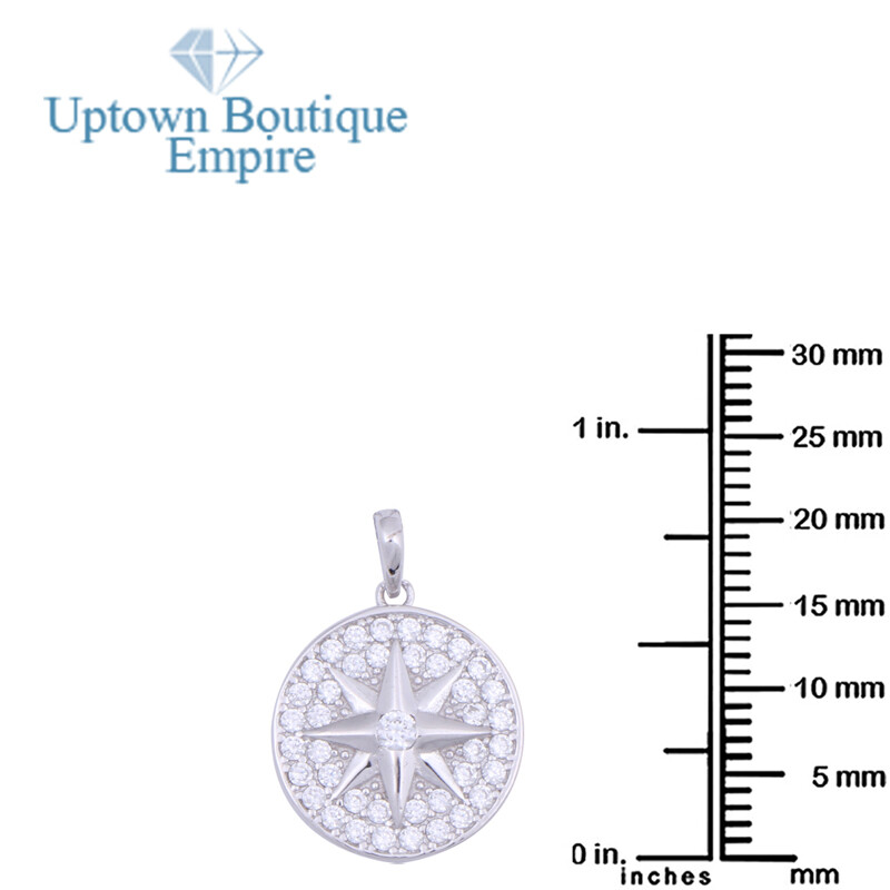 925 Sterling Silver North Star Compass Cubic Zirconia Gift Pendant Necklace*027
