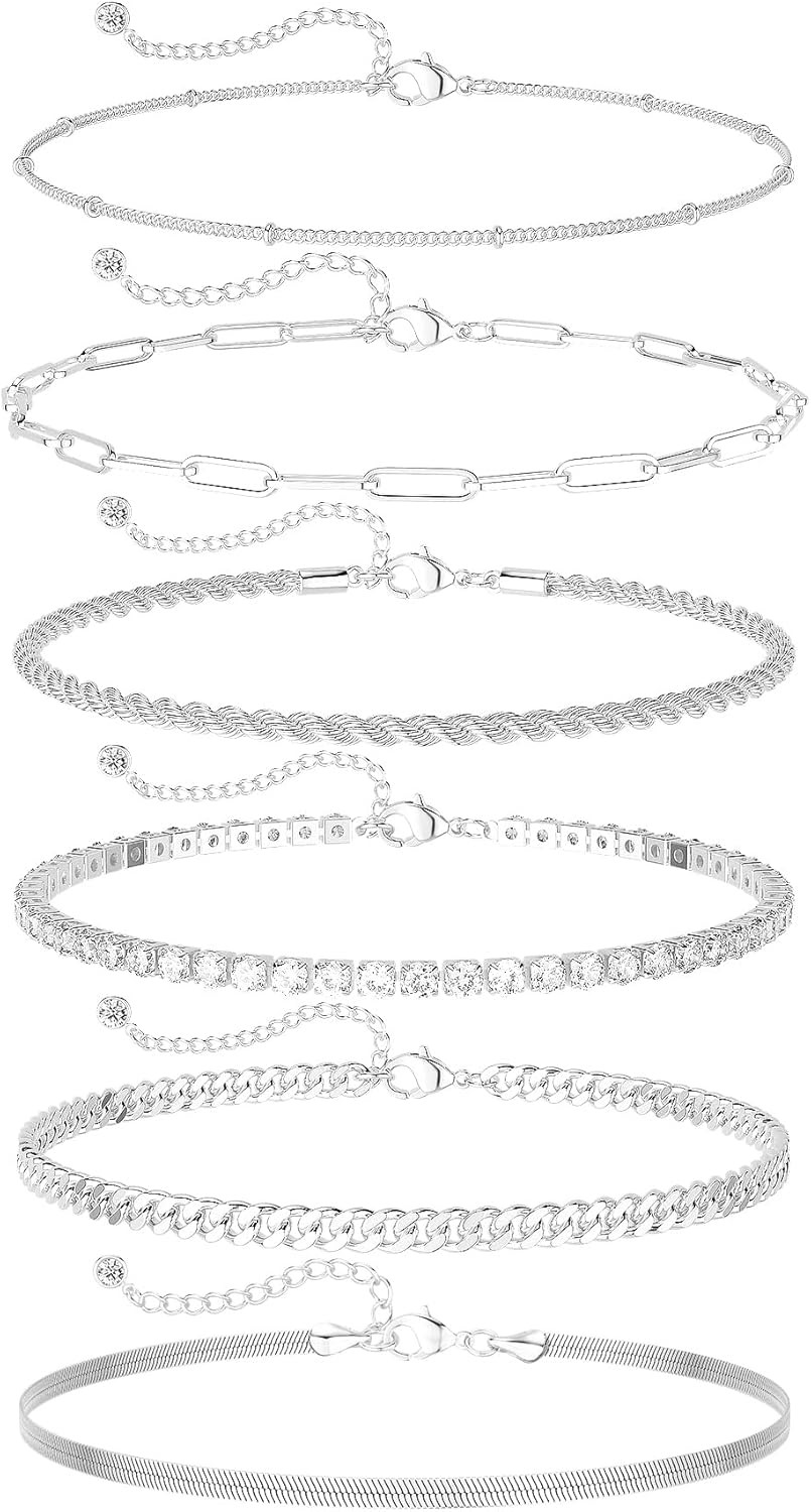 DEARMAY 14K Gold Plated Ankle Bracelets for Women Waterproof – Dainty 6Pcs Ankle