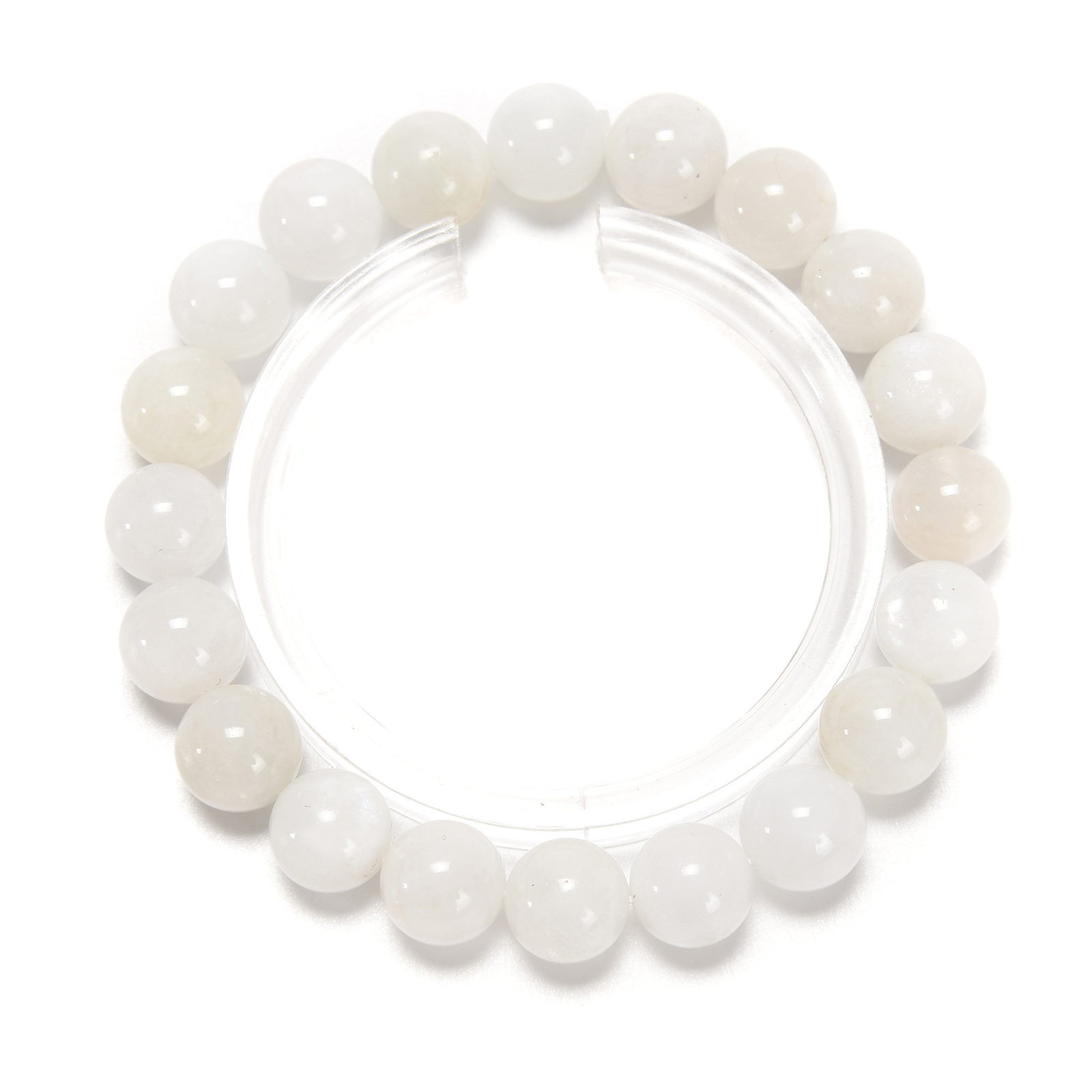 White Rainbow Moonstone Smooth Round Beaded Bracelet 8mm 10mm 7.5”Length