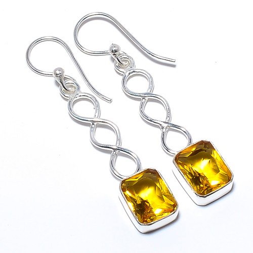 Citrine 925 Silver Plated Spiral Earring 1.79″ A318