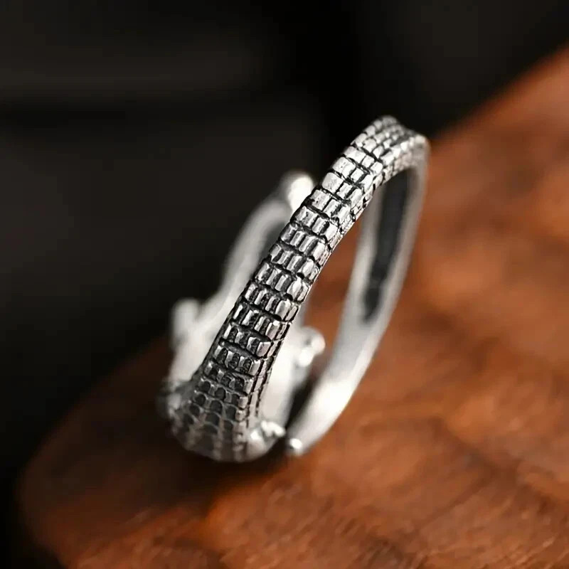 925 Sterling Silver Alligator Crocodile Unique Charms Open Ring One Size Fit All