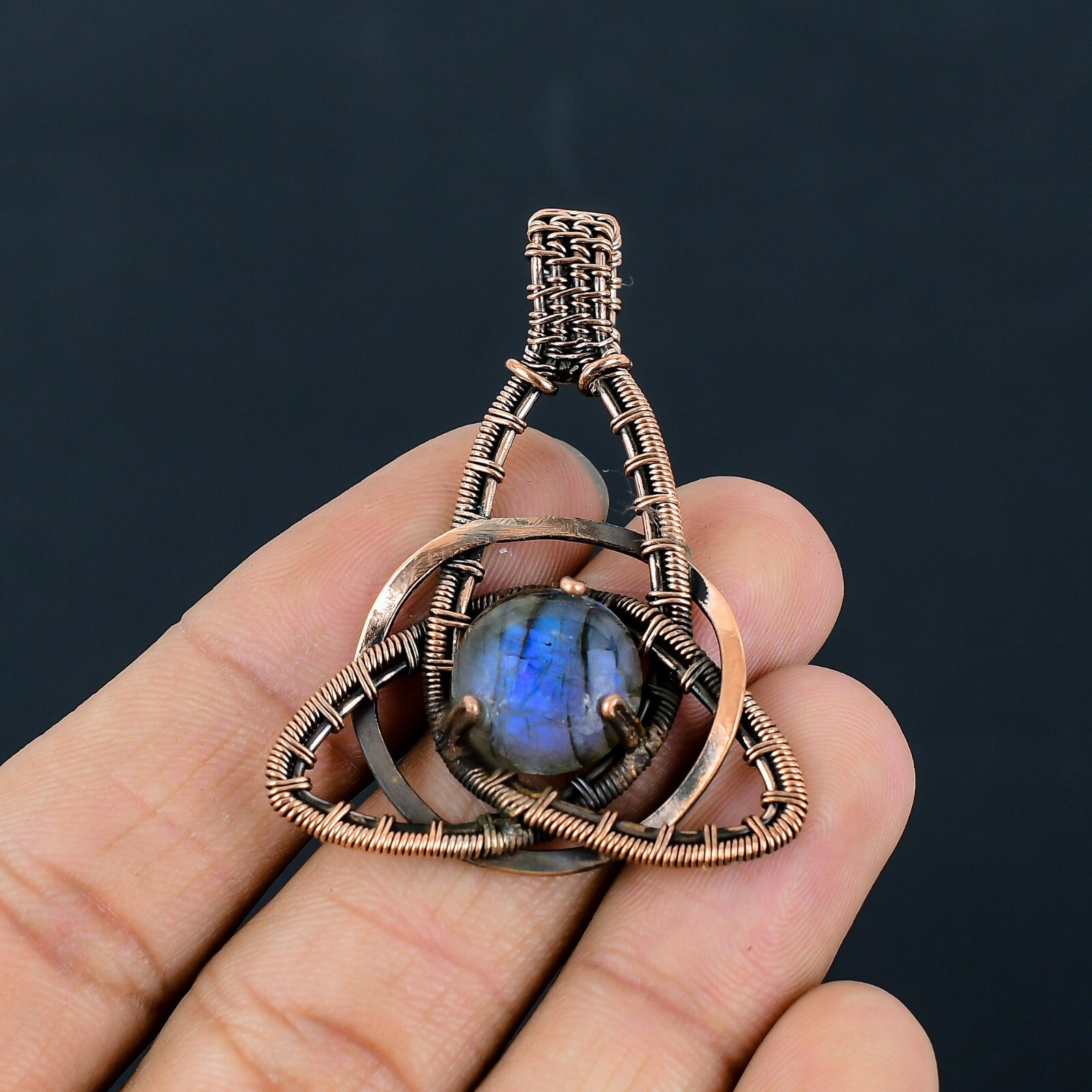Blue Fire Labradorite Copper Wire Wrapped Pendant Jewelry Gift For Her LC-264