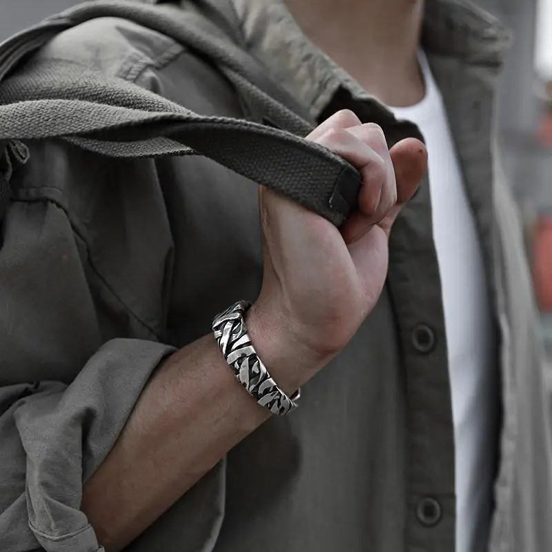 Retro C-shaped Braided Alloy Men Bracelet Silver Simple Cuff Jewelry Accessory