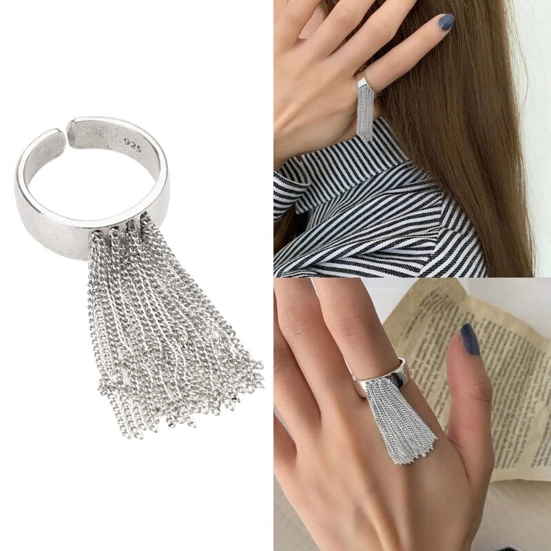 Hip Hop Punk Tassel Rings for Women Elegant Charm Vintage Unique Ring Tassel Gif
