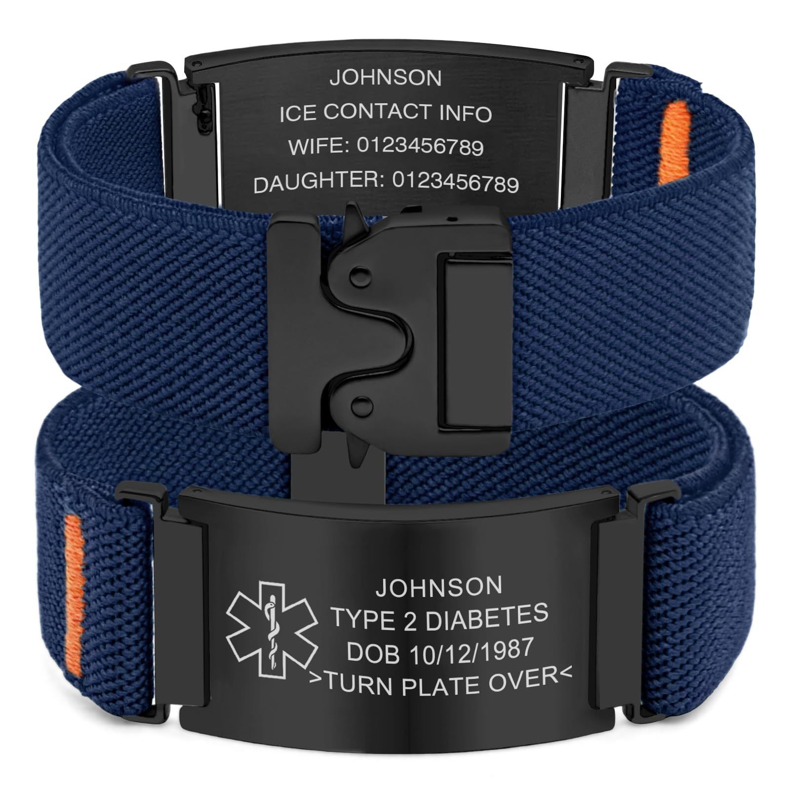 Free Engraving Medical ID Bracelet Parachute Buckle Knitted Emergency Wristband
