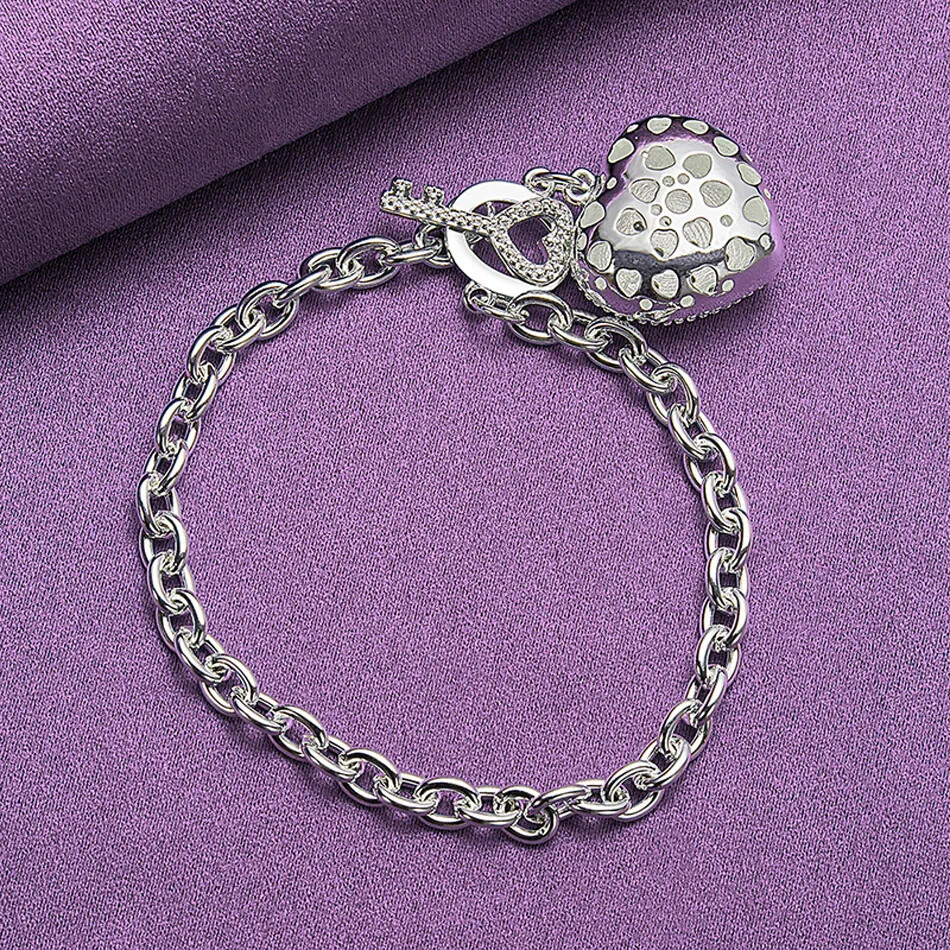 CHSHINE 925 Sterling Silver Heart Pendant Necklace Ring Bracelet Jewelry Set