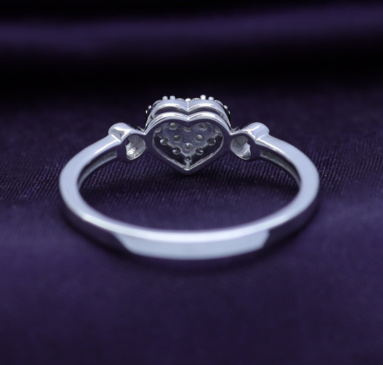 14k White Gold Plated Silver Round Simulated Diamond Love Heart Promise Ring