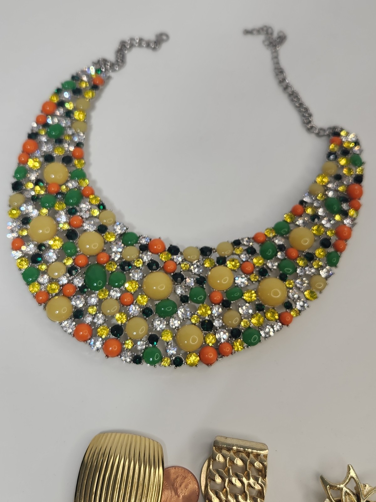 Multicolor Fruitbowl Rhinestone Bib Statement Necklace Round Crystal CableChain