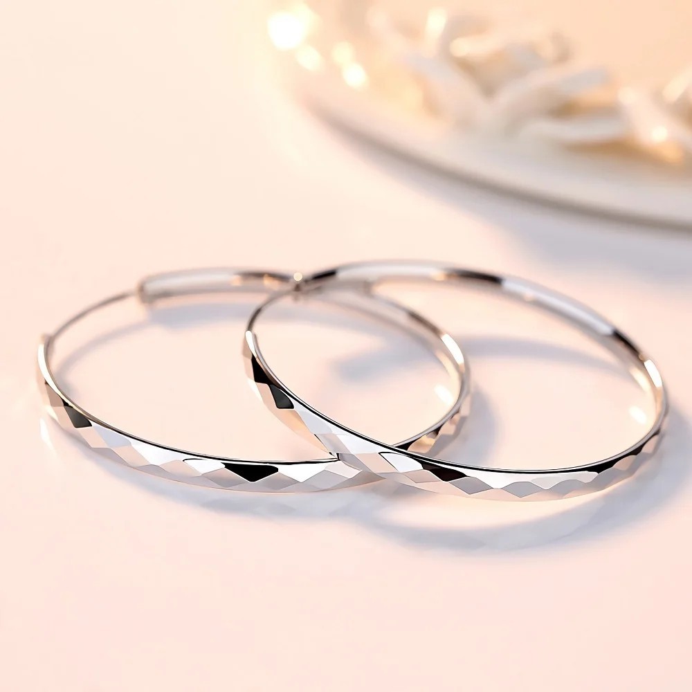925 Sterling Silver 5CM Large Hoop Earrings Women Wedding Party Jewelry
