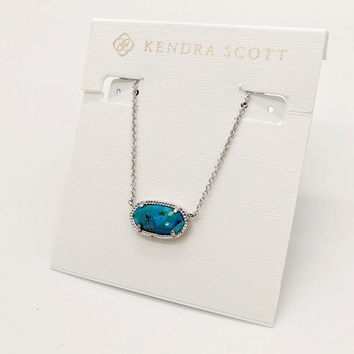 New Kendra Scott Elisa Silver Pendant Necklace In Bronze Veined Turquoise