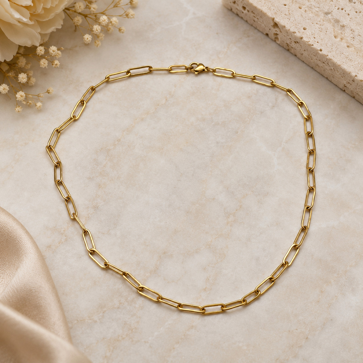 Gold Tone Paperclip Chain Necklace 18 In Oval Link Minimalist Layering Unisex