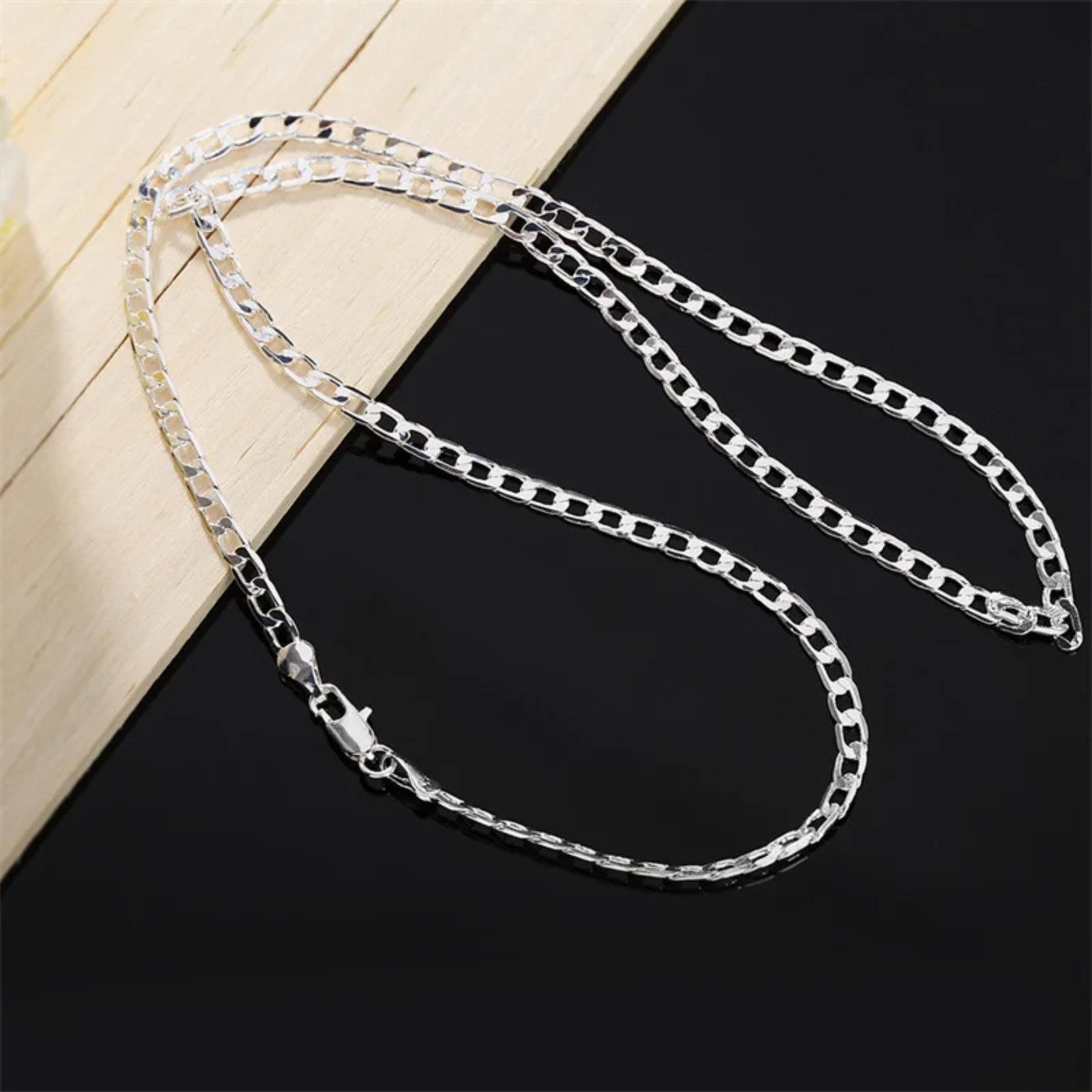 Solid 925 Sterling Silver Jewelry Chain Necklace 4mm Cuban Lobster Clasp 16-30in