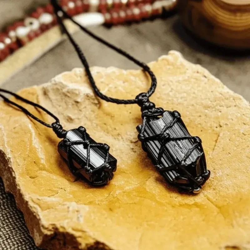 Raw Black Tourmaline Pendant Necklace Healing Reiki Unisex Crystal Necklace Gift