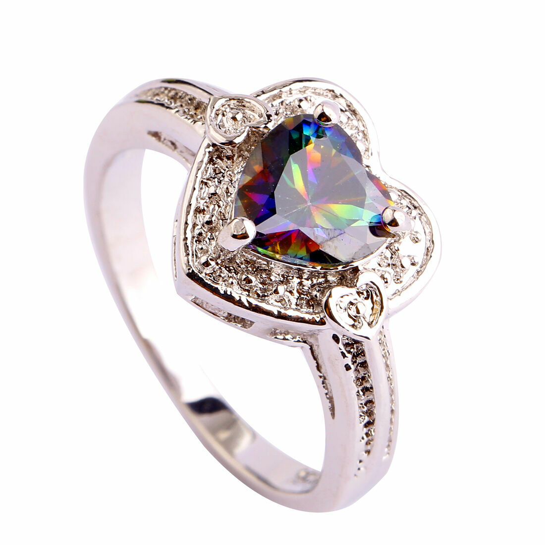 925 Sterling Silver Rainbow Mystical Fire Topaz Wedding Engagement Ring Size 9