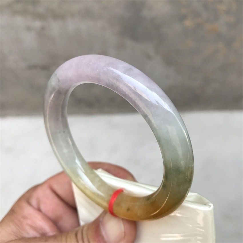 51.5MM Natural Ice Lavender Yellow Jadeite Jade Bracelet Emerald Jade Bracelet
