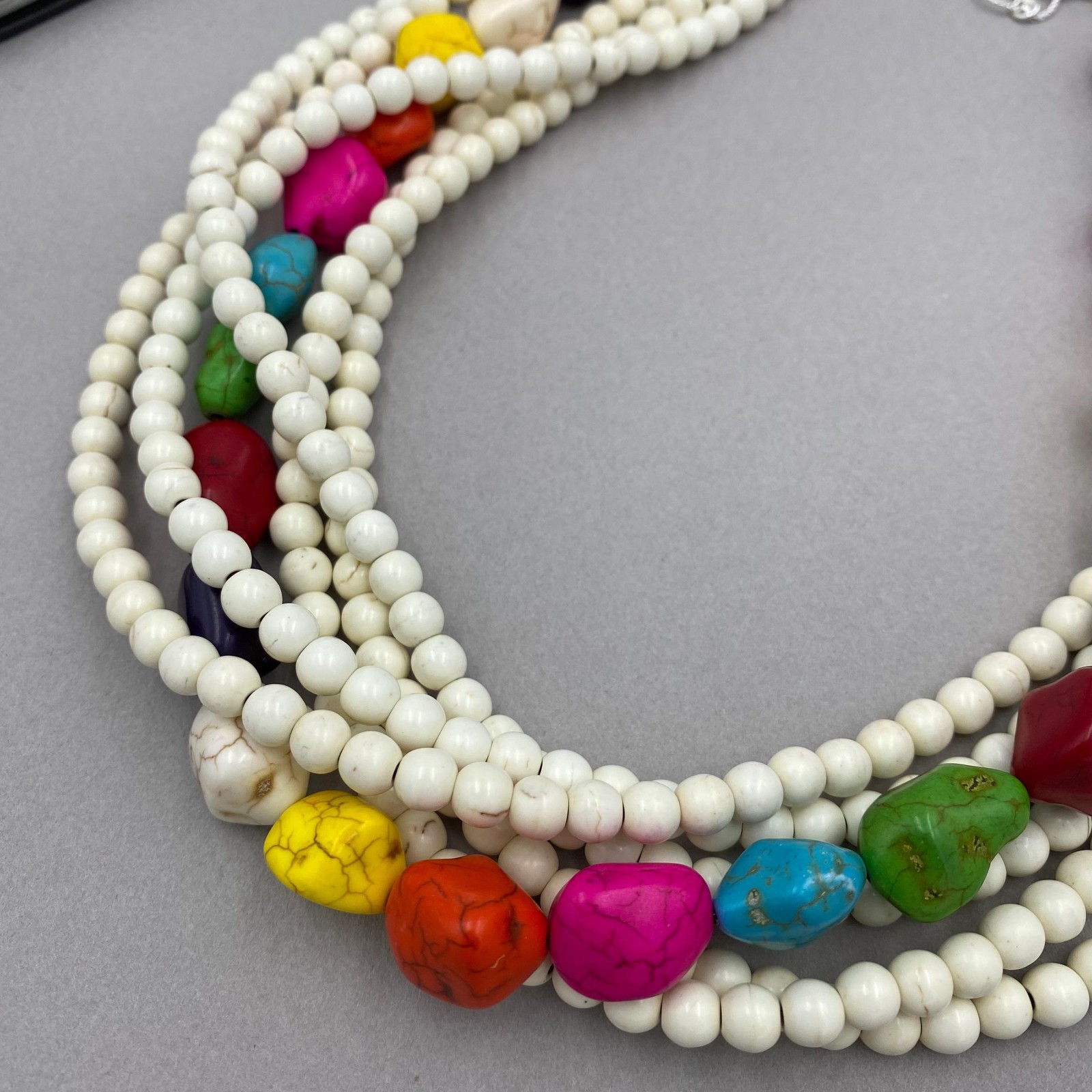 Ivory Turquoise Necklace, Chunky Bold Multi Strand Beaded Statement Jewelry