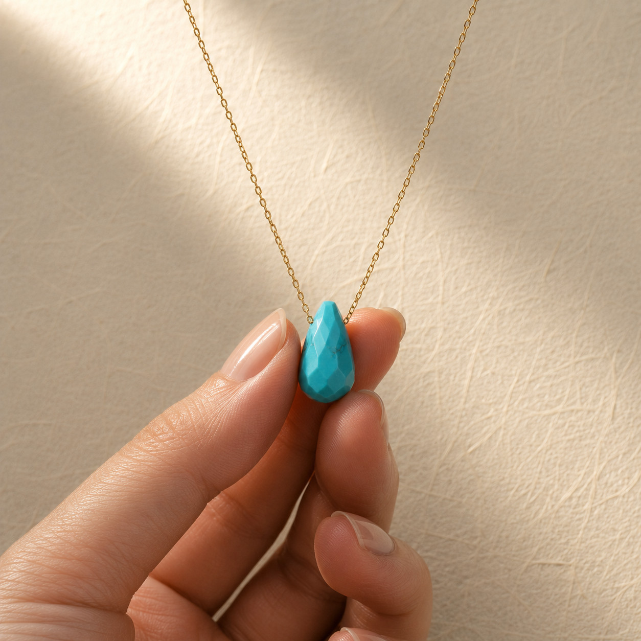 Natural Turquoise Water Drop Necklace | 18K Gold Plated | Dainty Protection