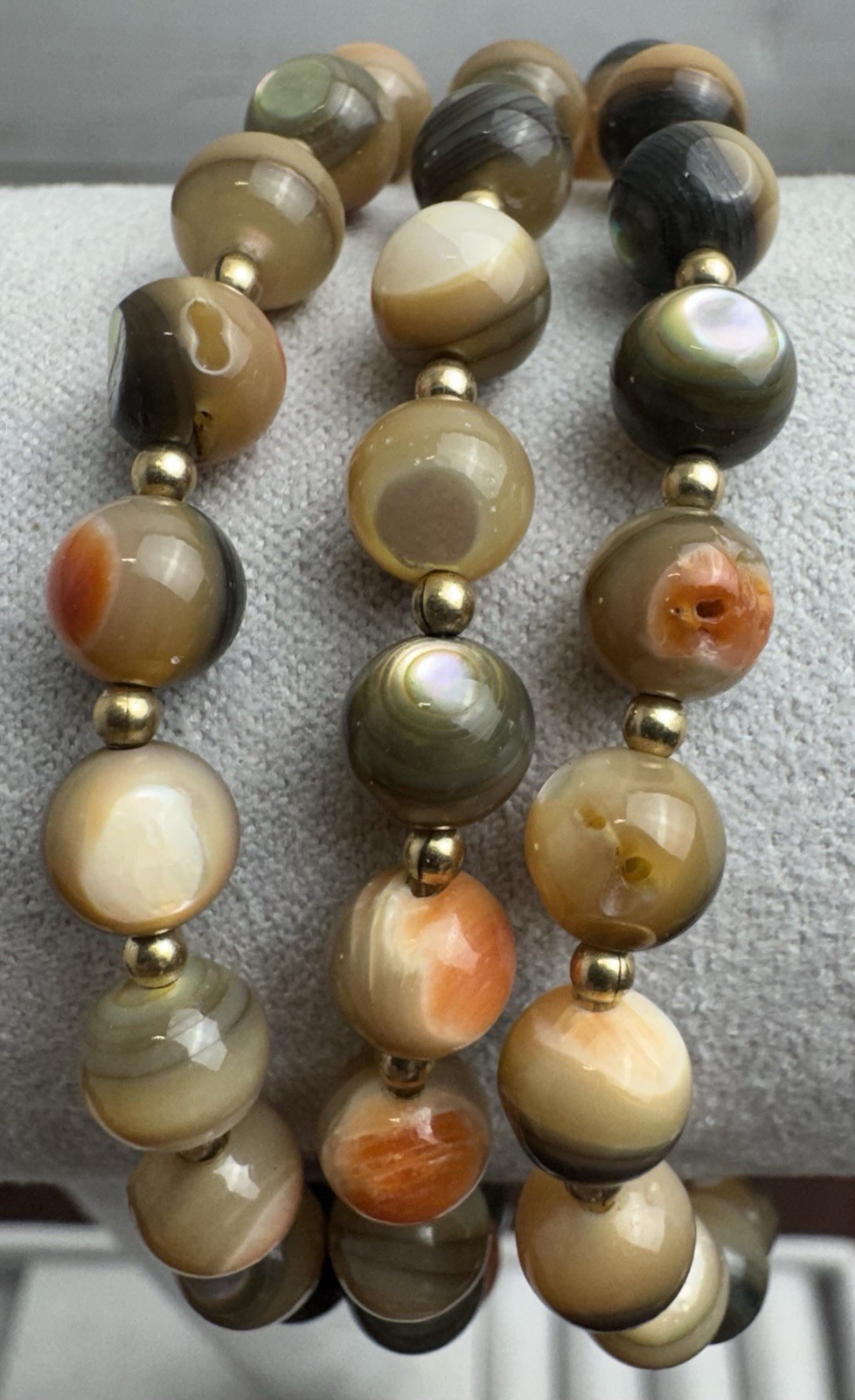 Botswana Banded Agate Bead Necklace Earth tone Natural Stone 1/20 14k Gold
