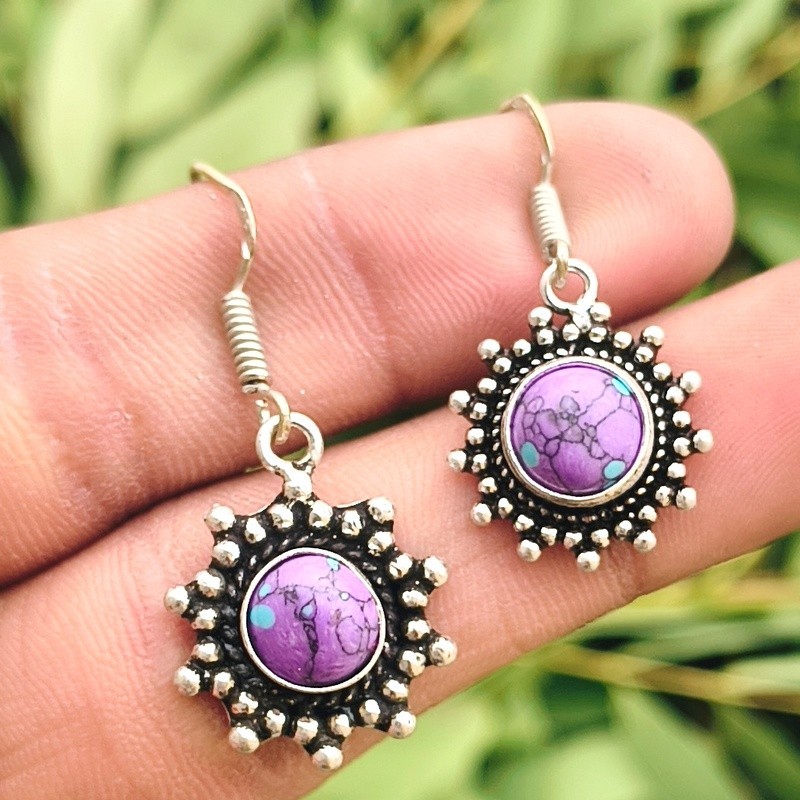 Pink Turquoise Gemstone 925 Sterling Silver Plated Earring Dangle Drop Jewellery