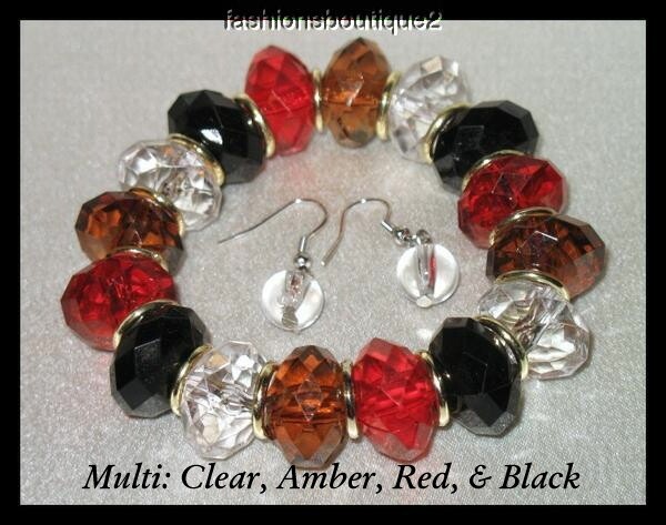 SET STRETCH BEADED BRACELET & EARRINGS CRYSTAL BEADS SELECT COLOR