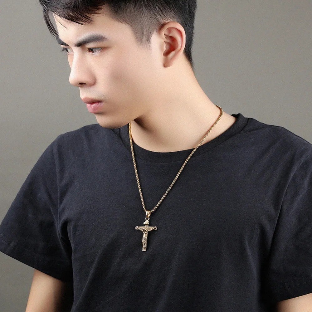 Men Stainless Steel Jesus Christ Crucifix Cross Pendant Chain Necklace – USA