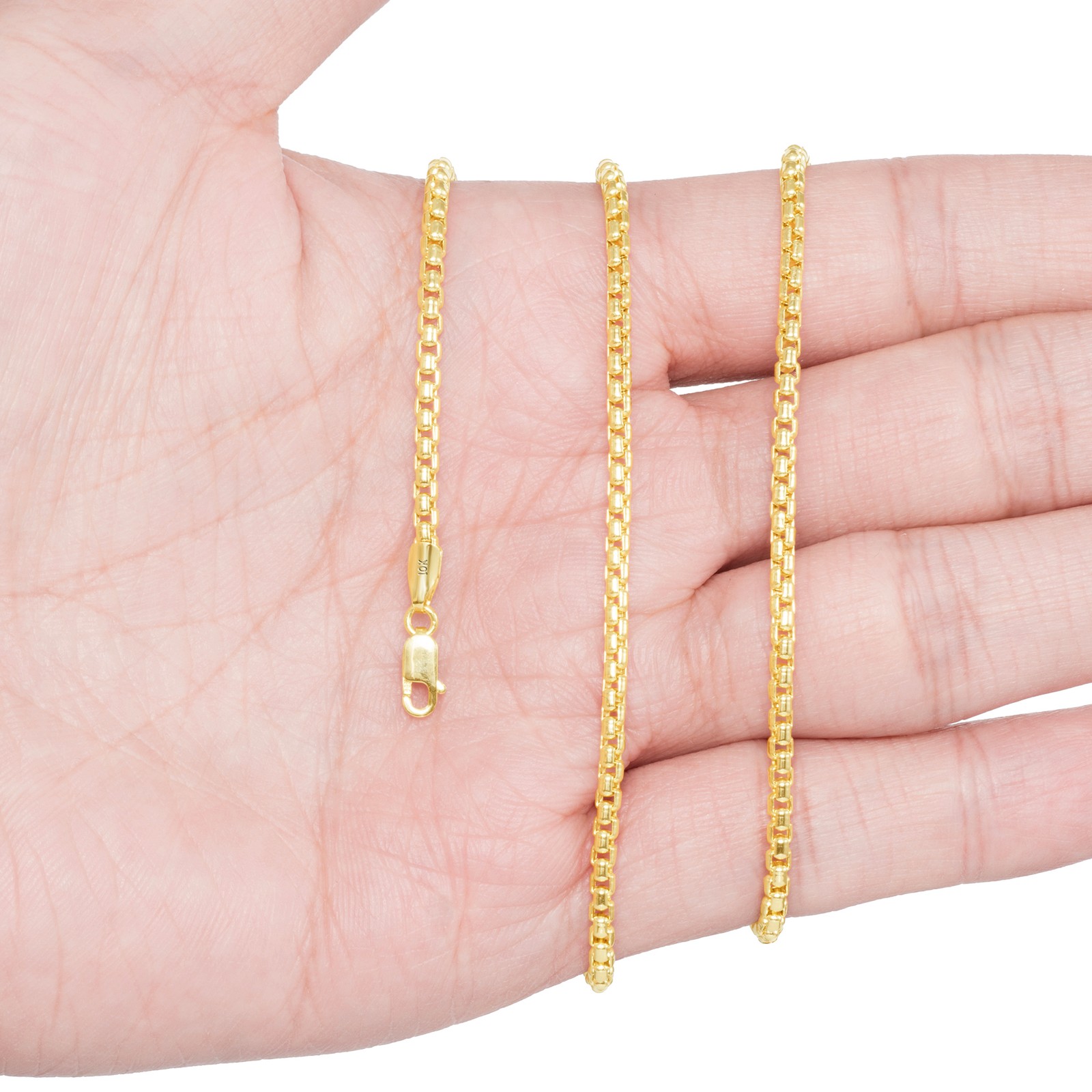 10K Yellow Gold 1.5mm-3.5mm Venetian Round Box Chain Necklace Men Women 16″- 30″