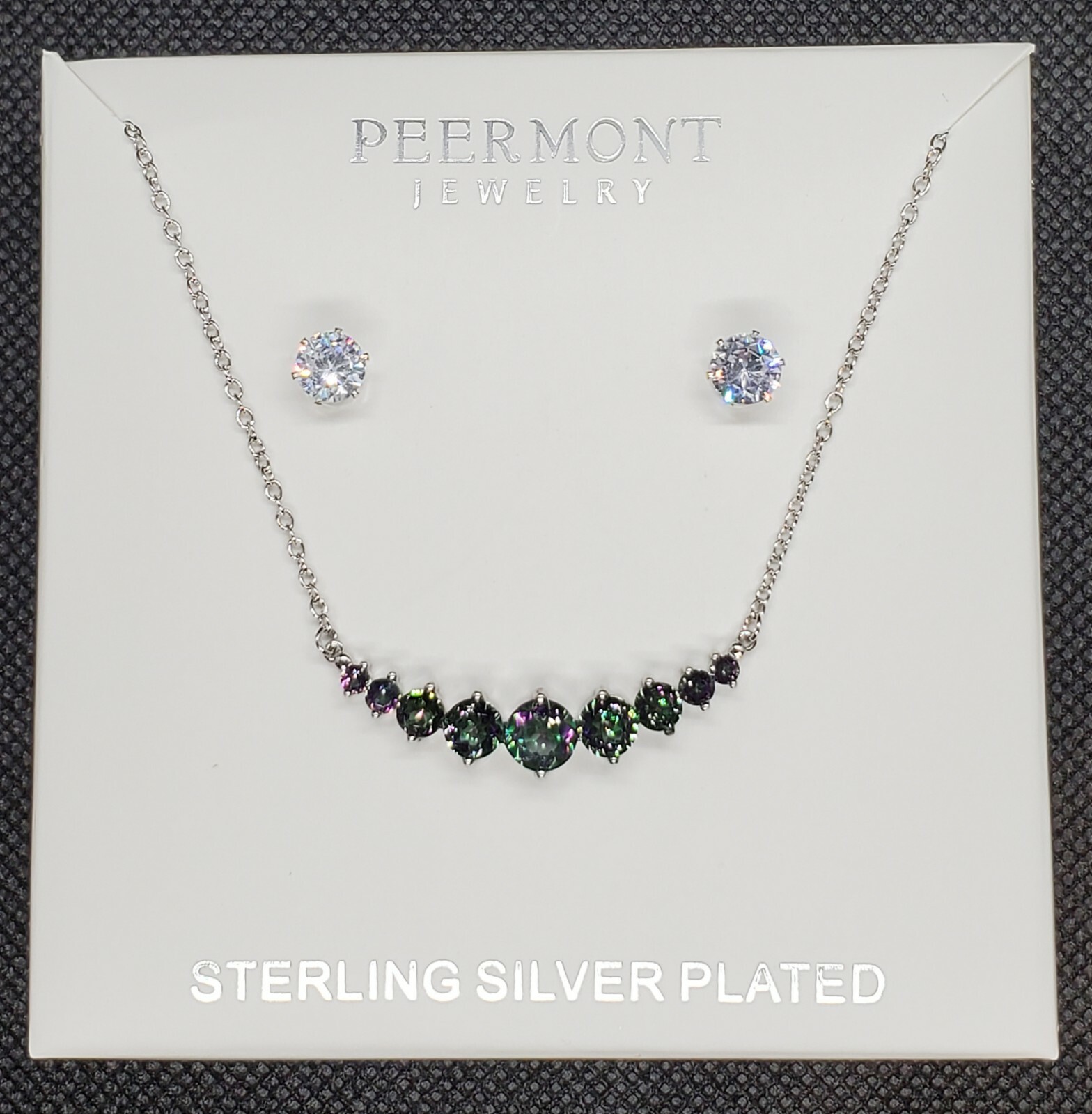 NEW-Sterling Silver Plated Necklace and Earring Set- Crystal- Peermont Jewelry