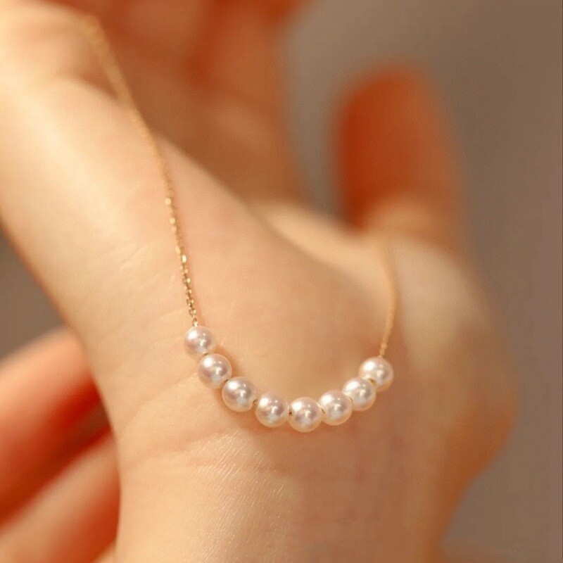 Real Solid 18k Gold 0.9mm Chain Natural Freshwater Pearl Necklace Charm Jewelry