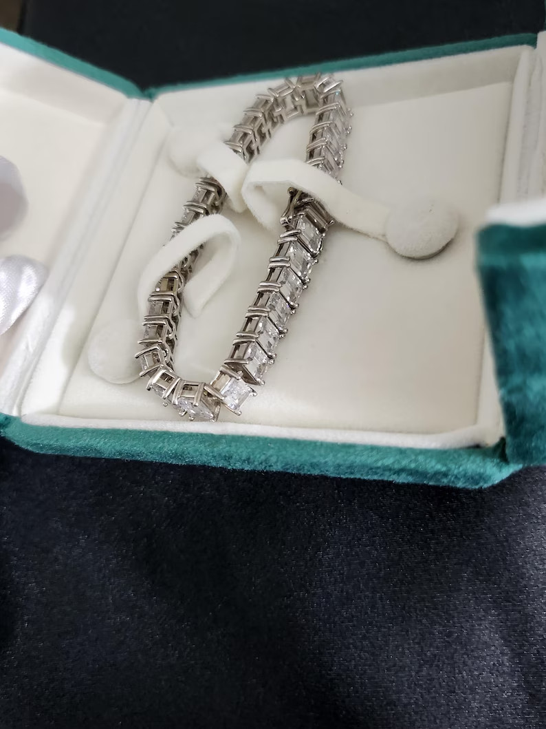 Bezel Treated Diamond 12 Ct Emerald Cut White Tennis Bracelet In 925 Silver