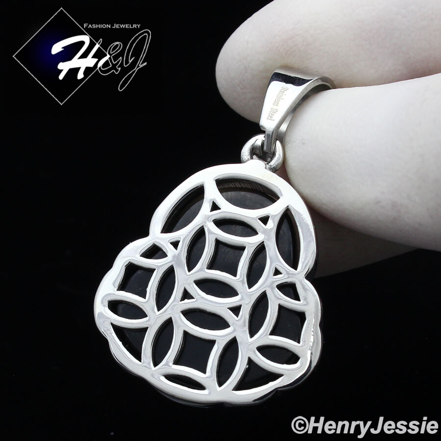 MEN WOMEN Stainless Steel Black Onyx Silver Buddha Charm Pendant*P123