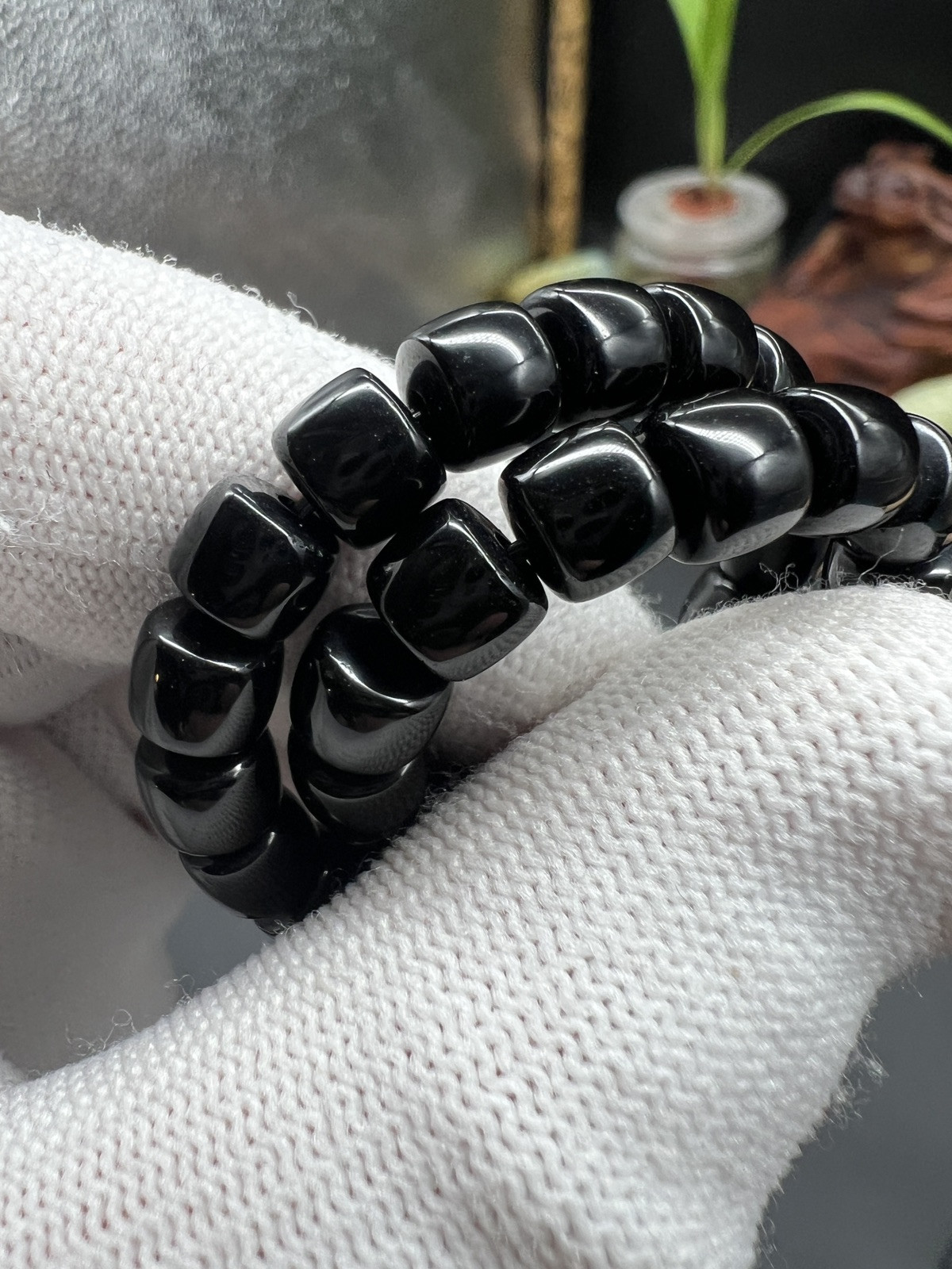 6.6×5.5mm Black onyx Bracelet 精工直切黑缟玛瑙手串