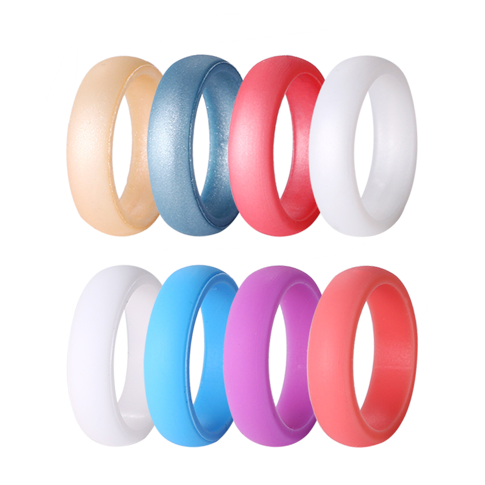 8PCs Women 8MM Wide Colorful Silicone Rubber Sports Wedding Ring Bands Size 4-12
