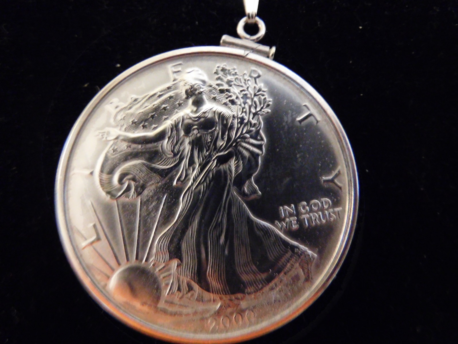 2000 American Eagle Pendant .999 Silver In Sterling Silver Bezel on a 23 ” Chain