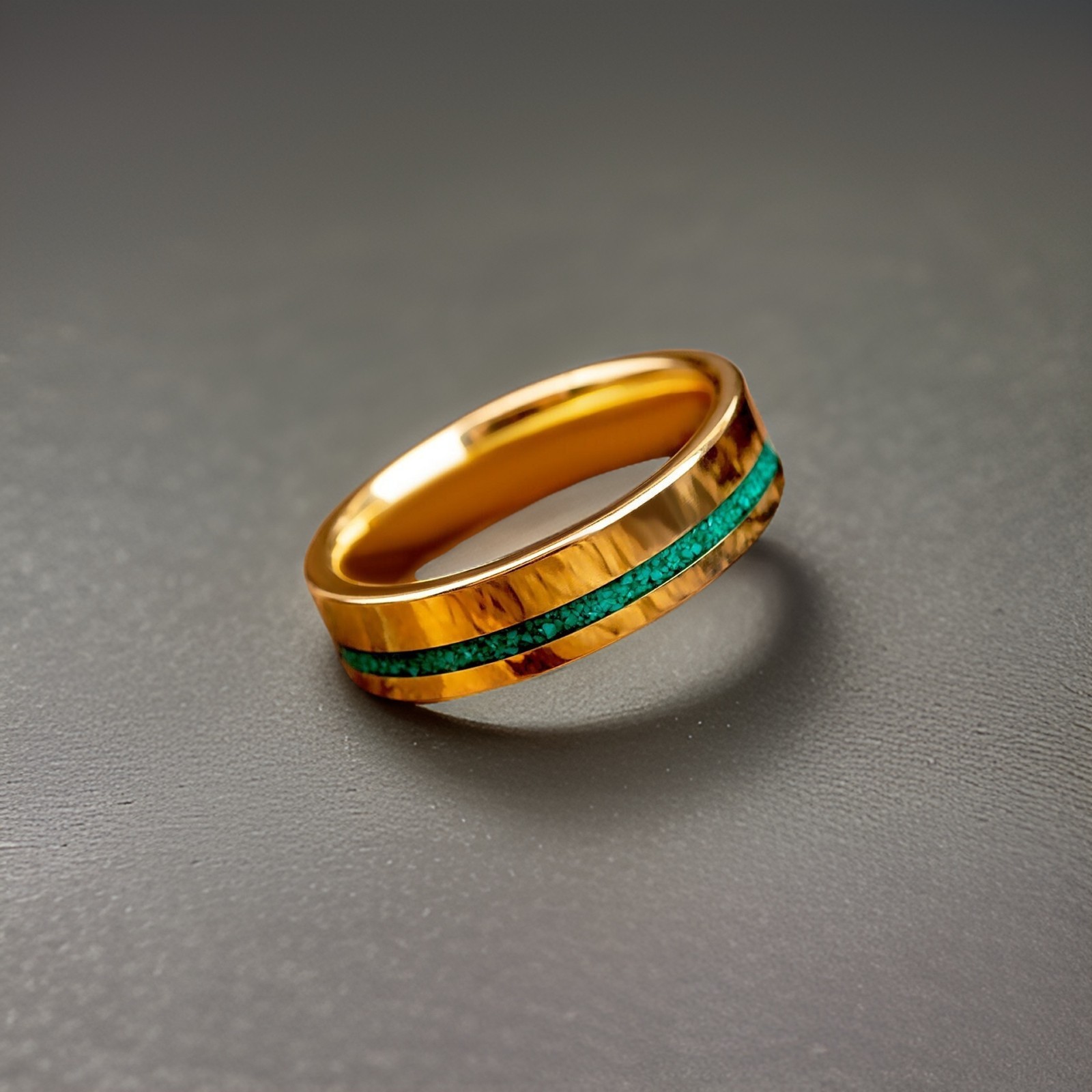 925 Sterling Silver Adorned with Green Malachite Band Ring