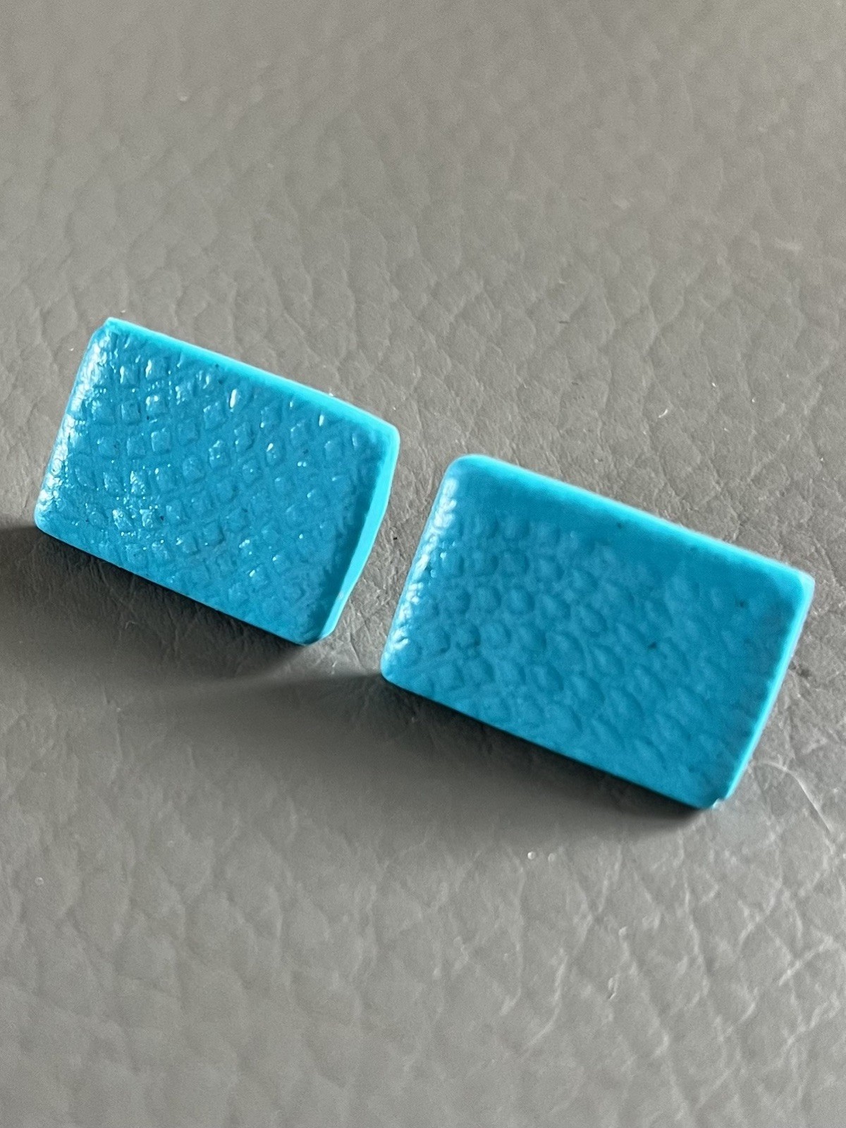 Handmade Turquoise Polymer Clay Stud Earrings – Rectangle – Ultra Lightweight