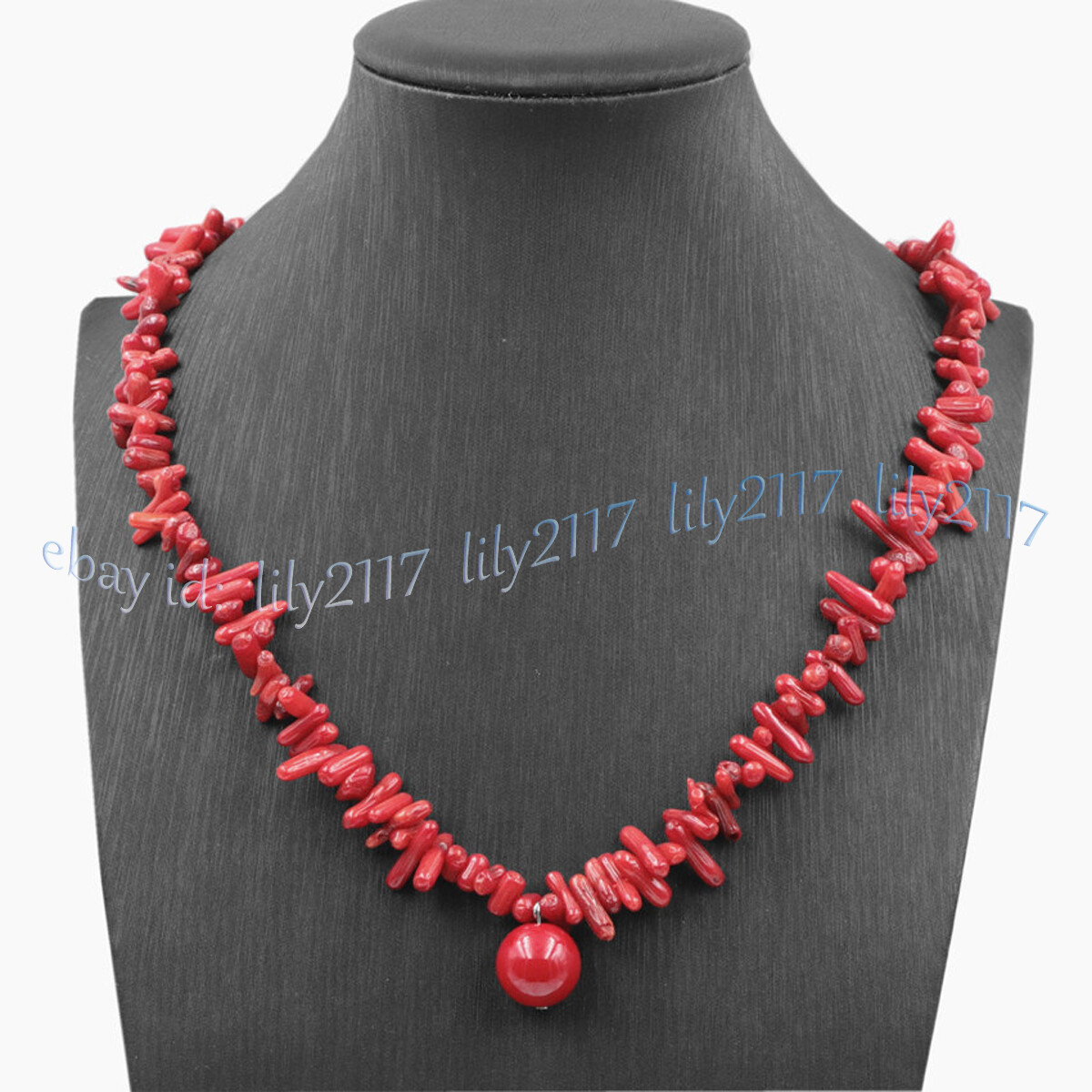 Natural 3-10mm Red Coral Gems Irregular Chips Gravel Beads Pendant Necklace 18”