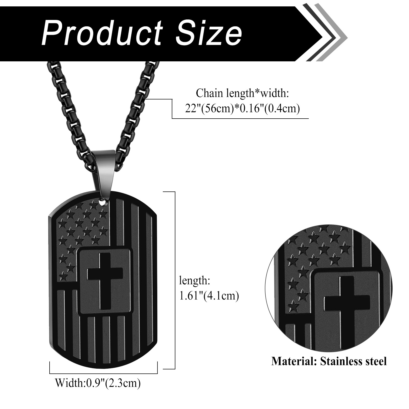 Men Boys American Flag Bible Verse Pendant Dog Tag Cross Inspirational Necklace