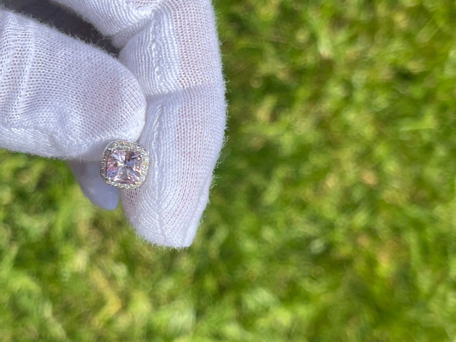 Loupe clean Morganite Pendent and Earrings. 0.35 cts of VS Diamonds