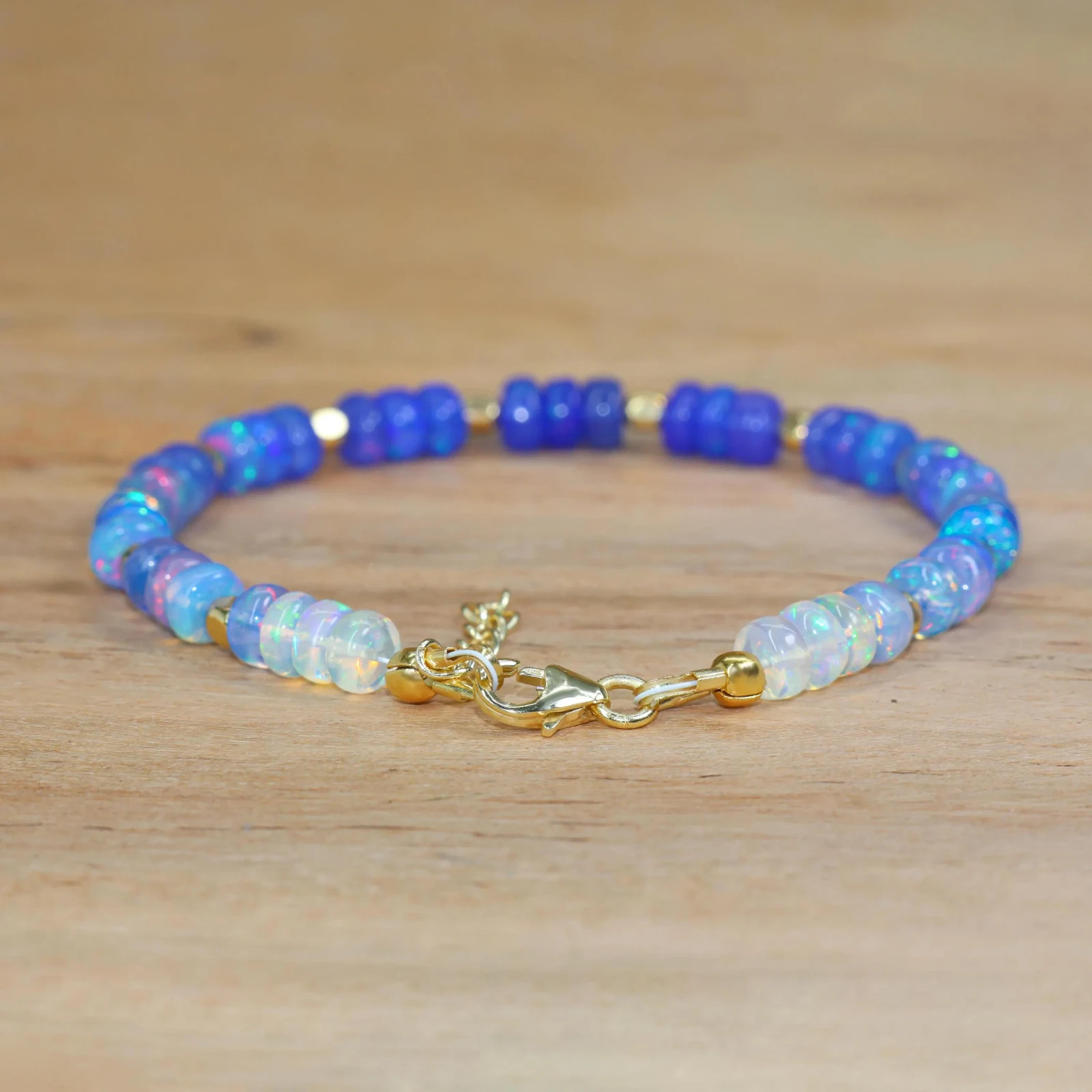 Blue Opal Smooth Beads Dainty Bracelet, AAA Ethiopian Opal Gemstone Jewelry