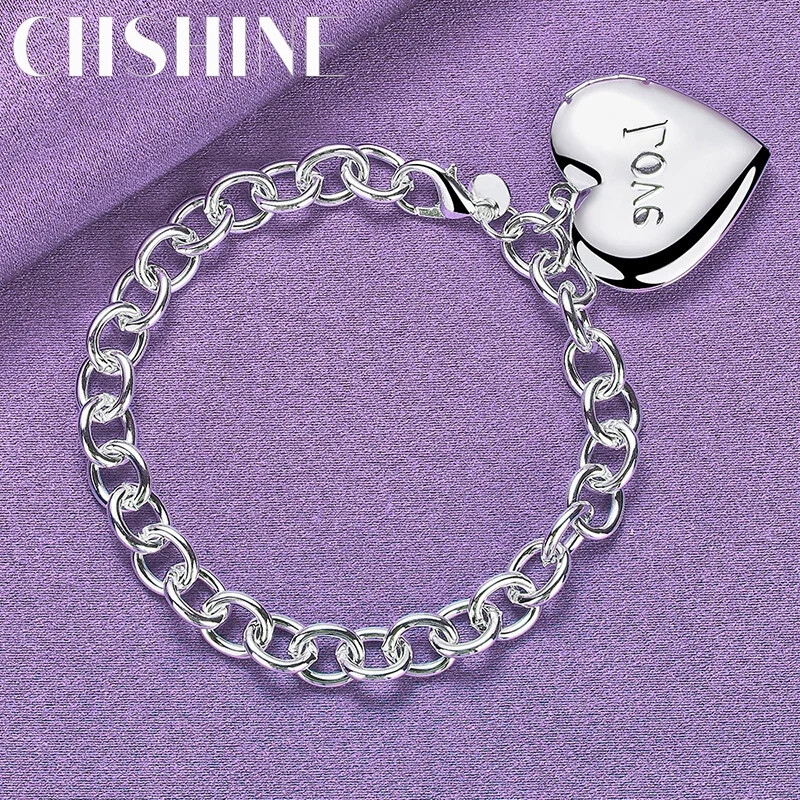 CHSHINE 925 Sterling Silver Heart Photo Frame Bracelet For Women Charm Jewelry