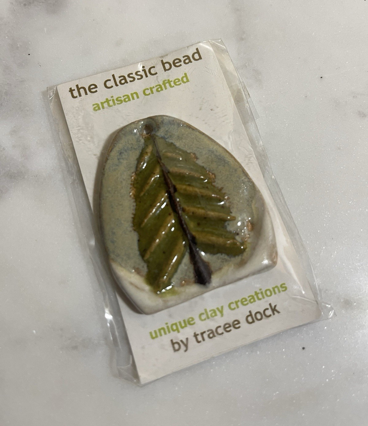 Tracee Dock The Classic Bead Artisan Stoneware Leaf Pendant Original Card
