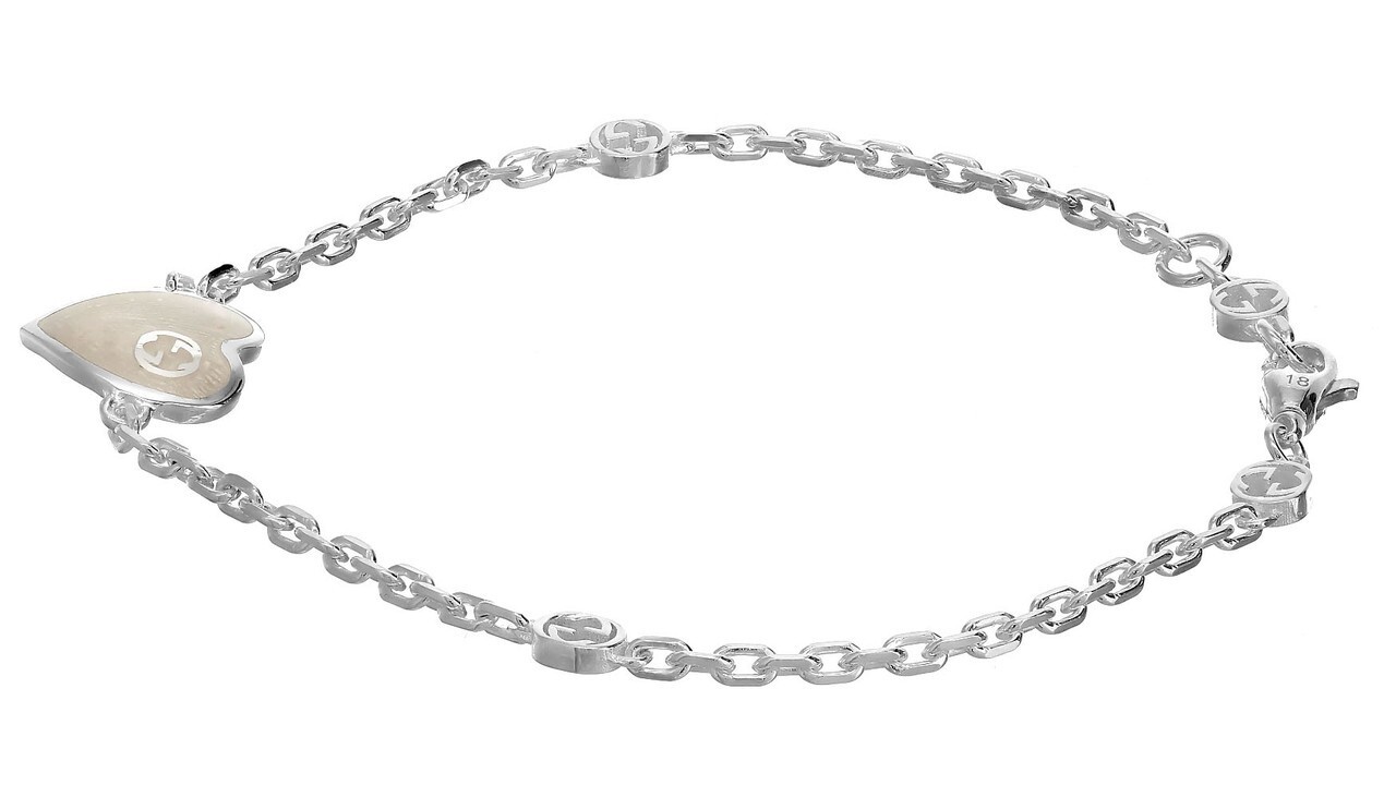 GUCCI Mother of Pearl Heart Sterling Silver Bracelet YBA645546003