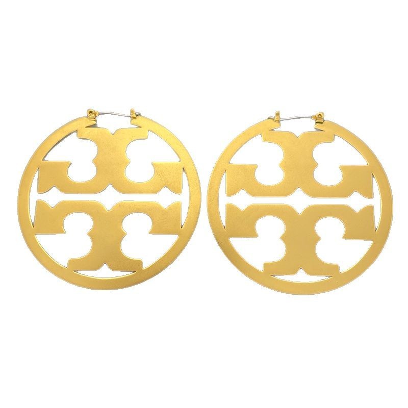 New! Tory Burch Miller Matte Gold Hoop Earrings 18K Gold-Plated Size:5*5cm