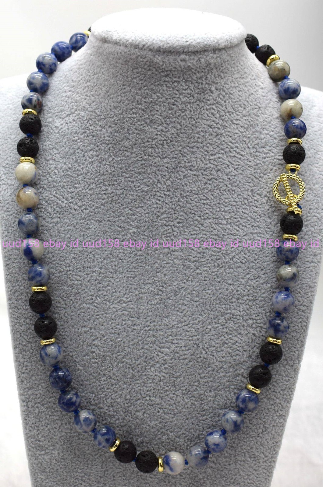 New Natural Pretty 8mm Blue White Jade Lava Round Gemstone Beads Necklace16-36in