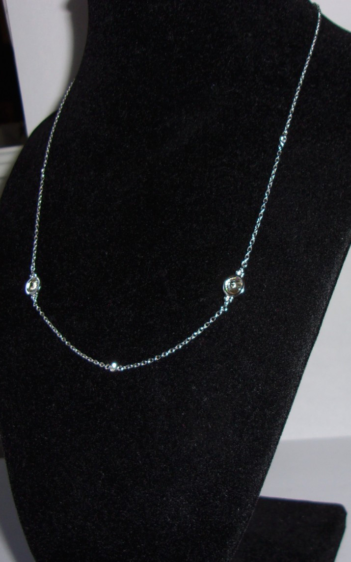 JUDITH RIPKA FLOATING S. S. NECKLACE WITH BEZEL SET WHITE CUBIC ZIRCONIA(2)