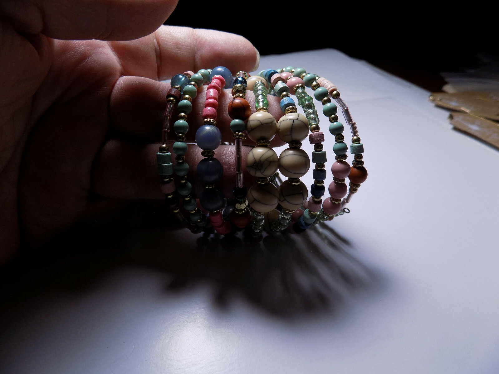 Beaded blue, pink & cream wrap around bracelet NWT (154)